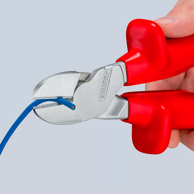 Cleste de forta KNIPEX VDE cu taietura laterala si parghie mare, 200 mm, manere izolate prin imersie