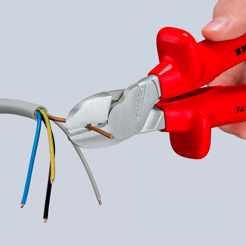 Cleste de forta KNIPEX VDE cu taietura laterala si parghie mare, 250 mm, manere izolate prin imersie
