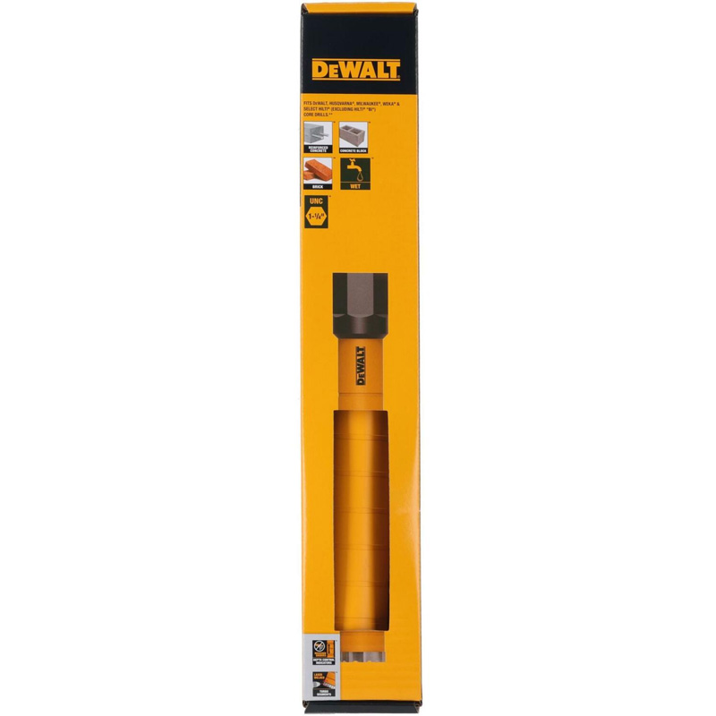 Carota diamantata gaurire umeda DeWALT, prindere 1.1/4 , Ø61x450 mm, segmente 10mm turbo, indicator adancime
