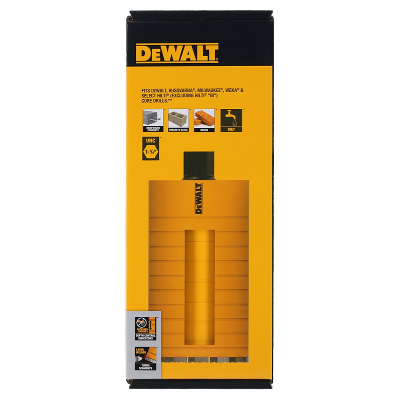 Carota diamantata gaurire umeda DeWALT, prindere 1.1/4, Ø152x450 mm, segmente 10mm turbo, indicator adancime