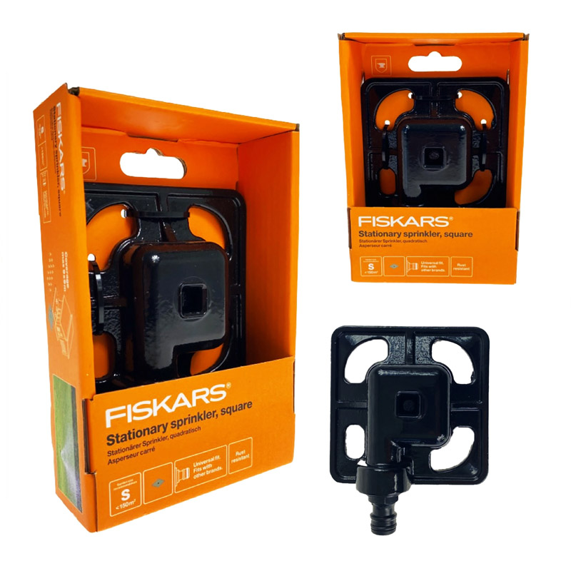 Aspersor universal stationar patrat Fiskars 1023664, corp din metal, rezistent la rugina