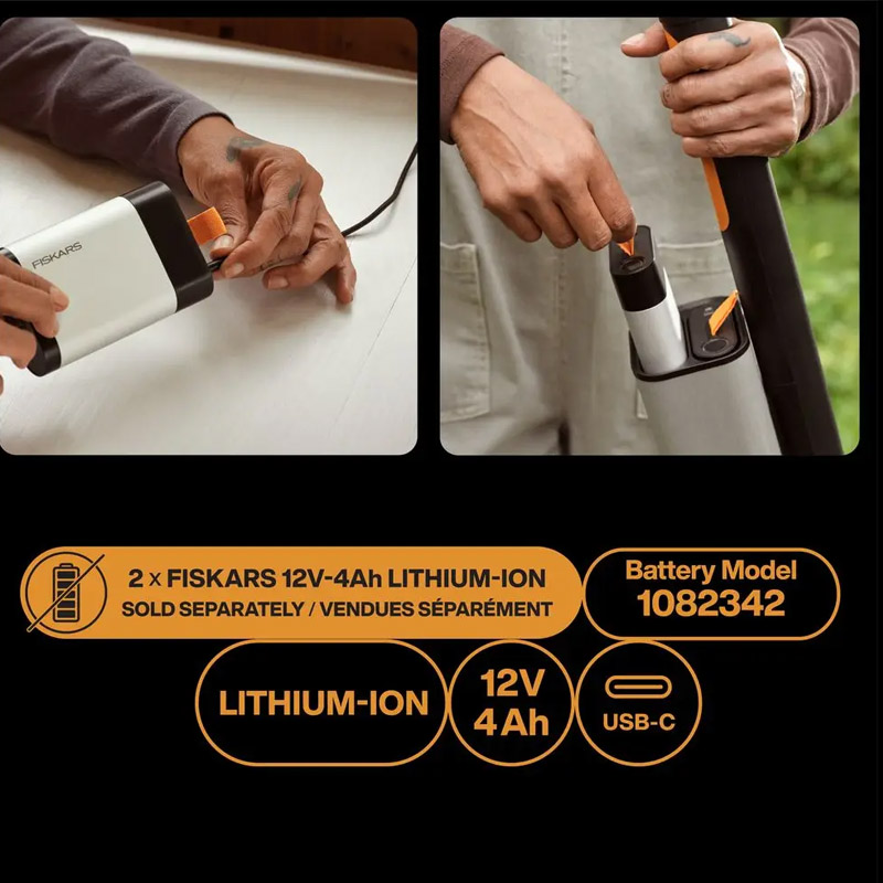 Foarfeca telescopica pentru taiat ramuri/crengi cu acumulator Fiskars eTREE PRUNER, 2x 12V 4.0 Ah Li-ion, capacitate de taiere 32 mm, 250 - 400 cm, SOLO
