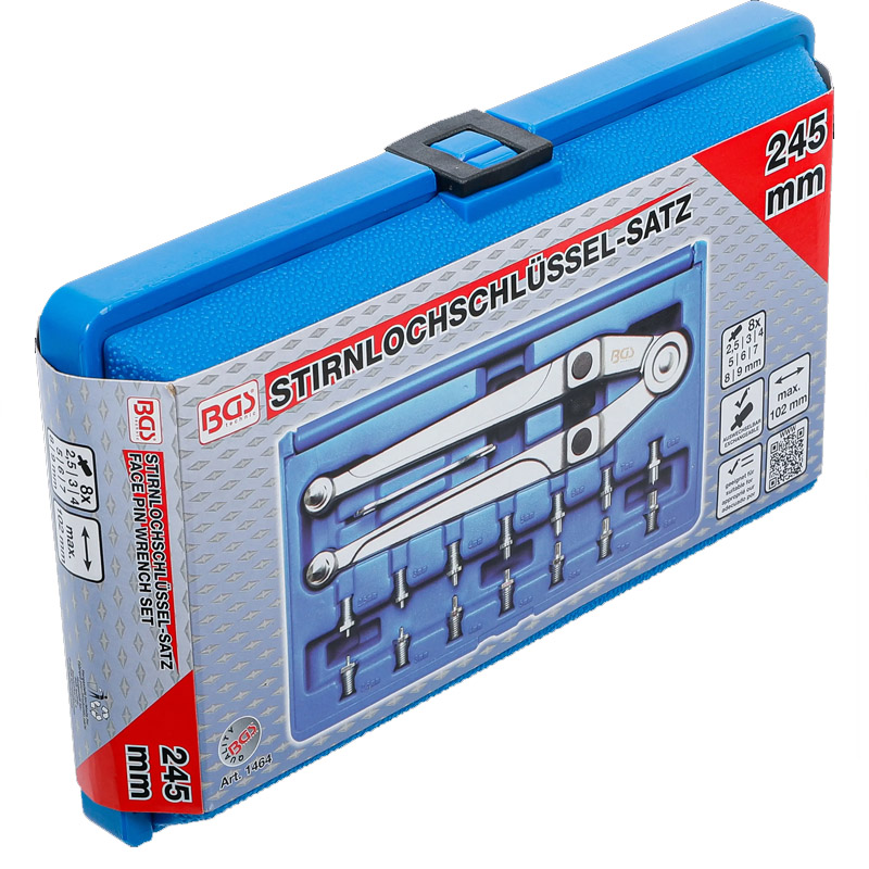 Set cheie cu doi pini si 4 bacuri ajustabila BGS + 8 perechi de pini 2.5-3-4-5-6-7-8-9 mm, max. 102 mm