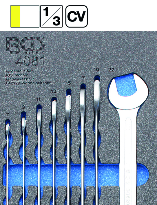 Organizator pentru carucior BGS, 8 chei duble 6-22mm, 1/3 sertar