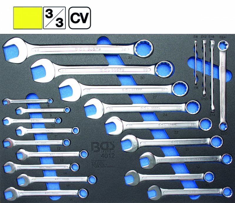 Organizator pentru carucior BGS, 22 chei combinate si inelare, 3/3 sertar