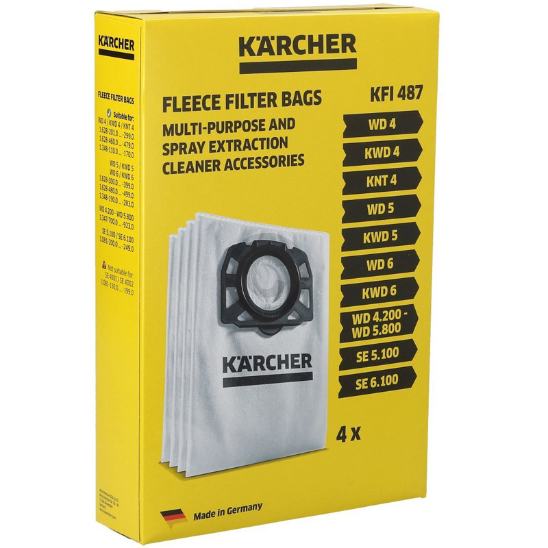 Set 4 saci din fleece Karcher pentru WD4, WD5, WD6, SE5100, SE6100, tip KFI487