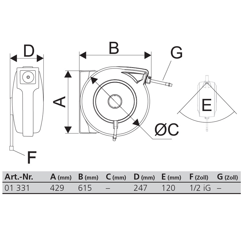Derulator automat cu furtun pentru apa, 20 m, 12 mm, PNEUTEC