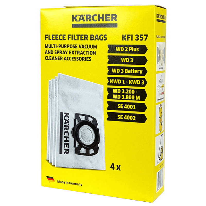 Set 4 saci filtranti din fleece Karcher pentru WD2Plus, WD3, SE4001, SE4002, KWD, tip KFI357