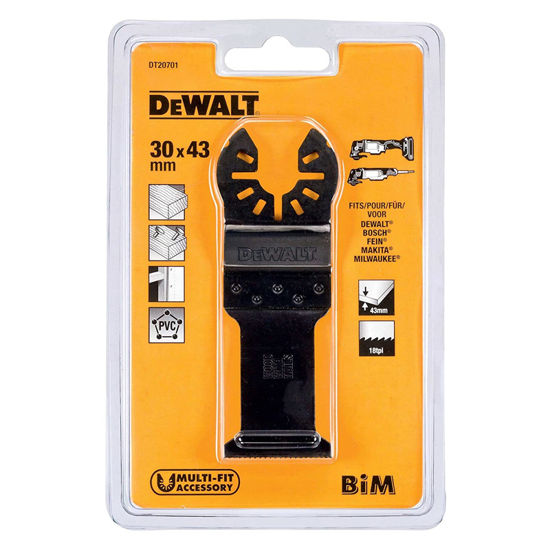Lama (panza) pentru masini multifunctionale (fierastraie electrice), pentru taiat lemn cu cuie, 43x30 mm, 18 dinti, Dewalt tip DT20701-QZ