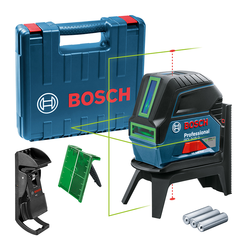 Nivela laser cu linii si puncte Bosch, tip GCL 2-15G cu suport rotativ RM1