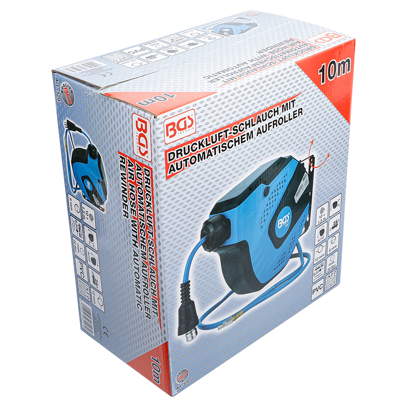 Derulator automat cu furtun aer comprimat 10m, 8x12mm, 20 bar, BGS