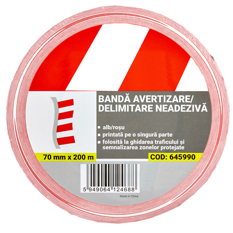Banda avertizare alb-rosu PRO, neadeziva, 7cm x 200m