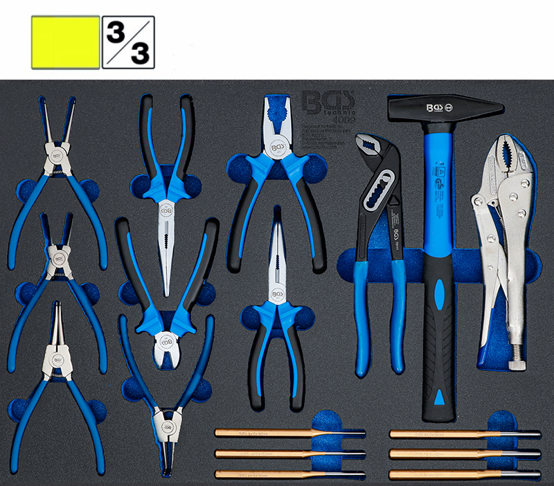 Organizator pentru carucior BGS, 17 scule: clesti, ciocane, punctatoare, 3/3 sertar