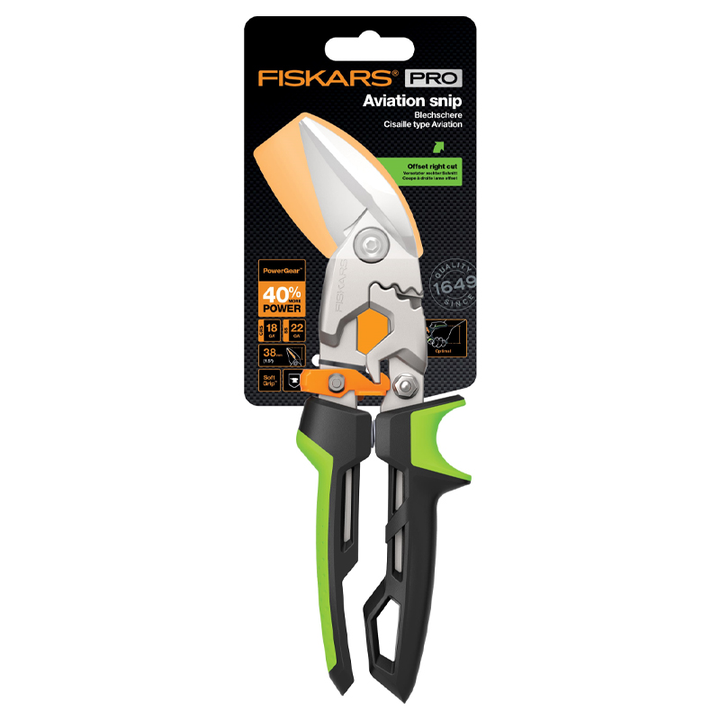 Foarfeca pentru tabla, tip PowerGear™, taietura pe dreapta, Fiskars