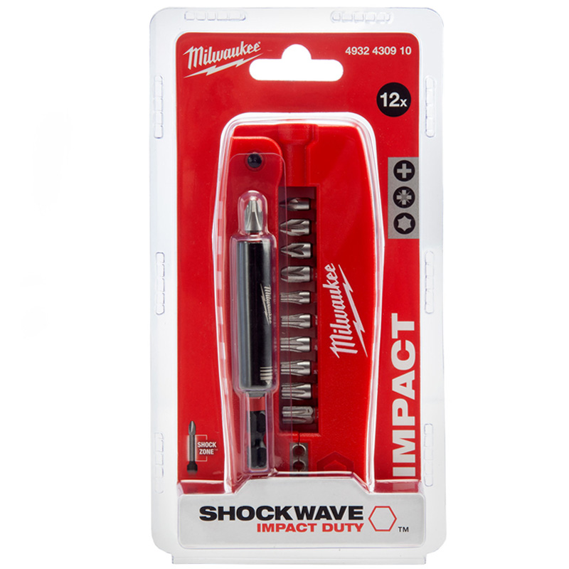 Set 12 biti cu caseta de ghidare Shockwave, tip Impact Duty, Milwaukee