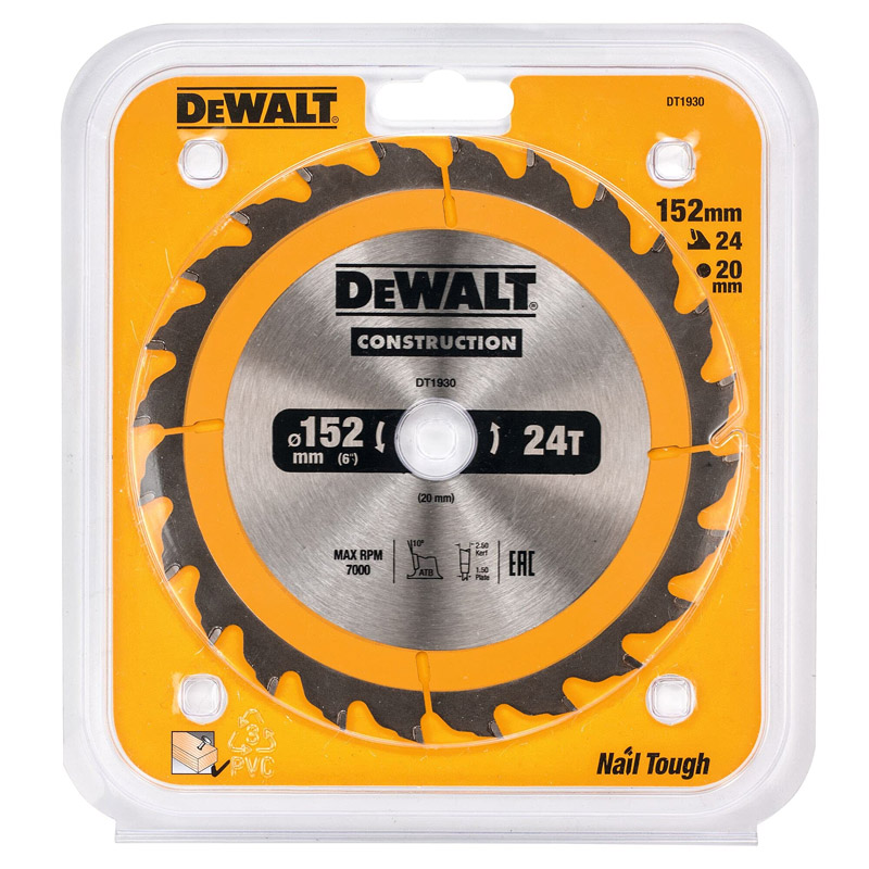 Disc (panza) pentru fierastrau circular, 152x20x2.4 mm, 24 dinti (taiere fina), pentru lemn, tip Dewalt Construction