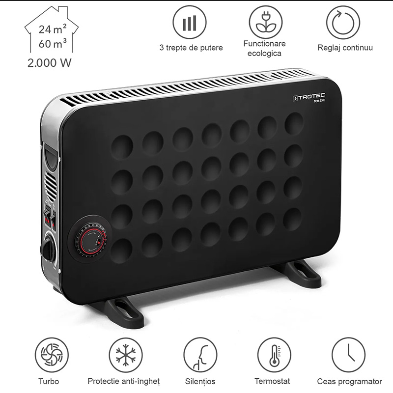 Convector electric TROTEC TCH 25E DESIGN - 2000W, termostat, programator 24h