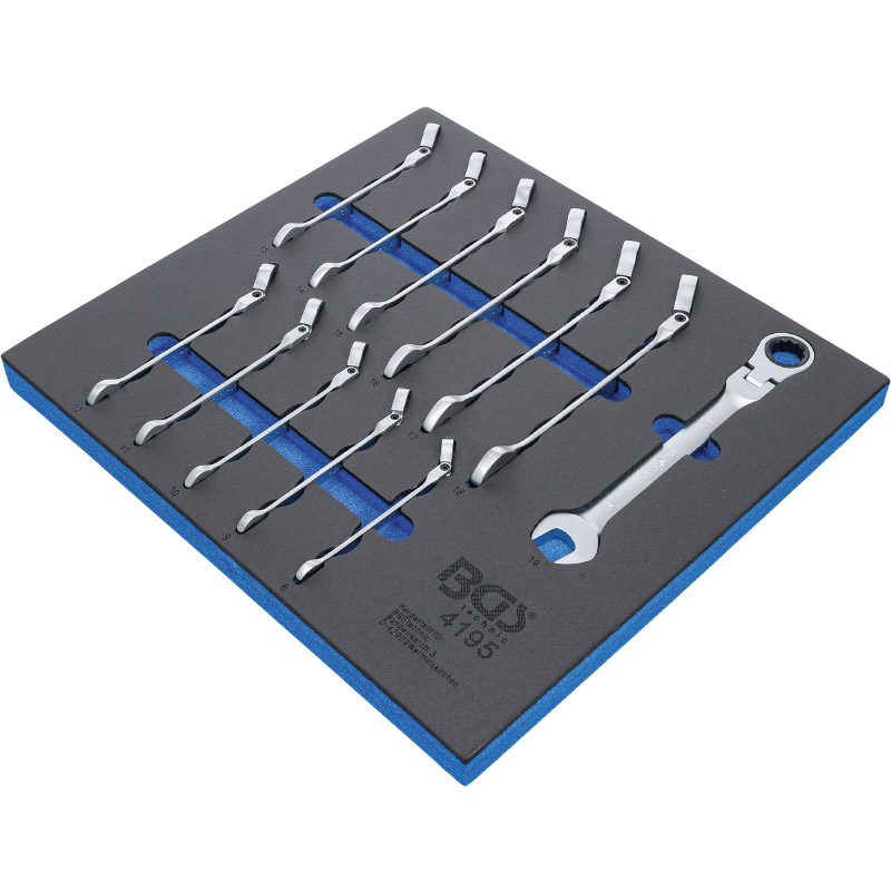 Organizator pentru carucior BGS, 12 chei combinate (fixe inelare cu clichet articulate) 8-19 mm,  2/3 sertar