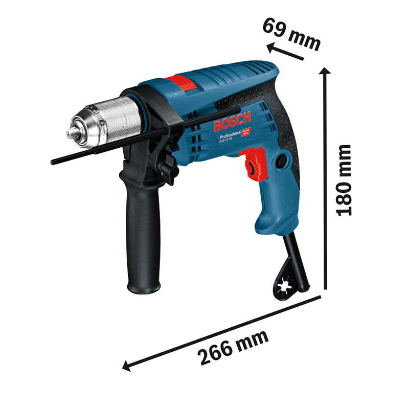 Masina de gaurit cu percutie BOSCH GSB13RE, geanta plastic, 3 burghie