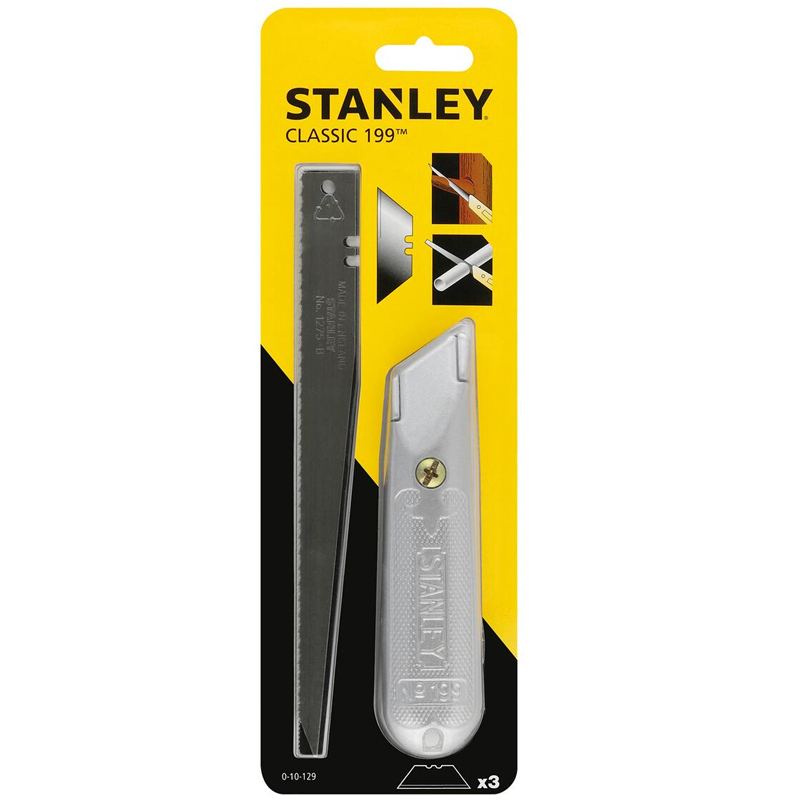 Cutter cu lame trapezoidale + 2 lame fierastrau (lemn + metal), STANLEY