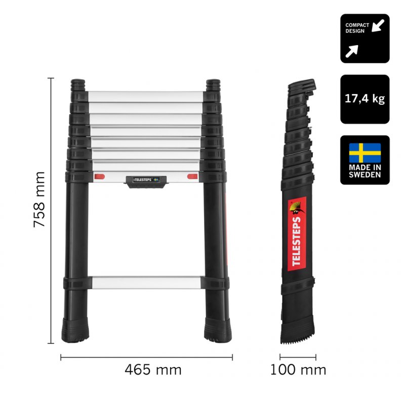 Scara telescopica, Telesteps, lungime extinsa 3.0m, 9 trepte 80mm, tip Prime-Line 3.0