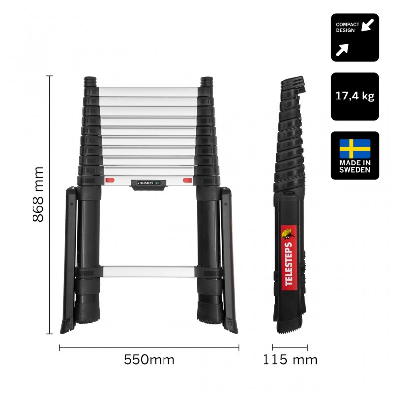Scara telescopica, Telesteps, lungime extinsa 3.5m, 11 trepte 80mm, cu stabilizatoare, tip Prime-Line 3.5S