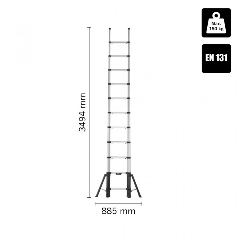 Scara telescopica, Telesteps, lungime extinsa 3.5m, 11 trepte 80mm, cu stabilizatoare, tip Prime-Line 3.5S