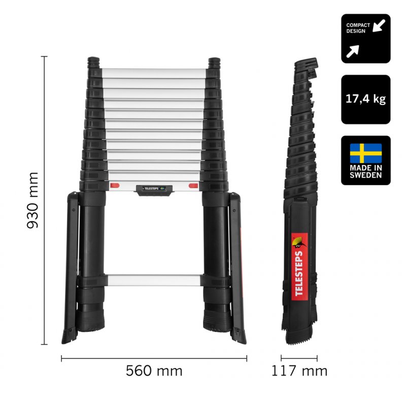 Scara telescopica, Telesteps, lungime extinsa 4.1m, 13 trepte 80mm, cu stabilizatoare, tip Prime-Line 4.1S