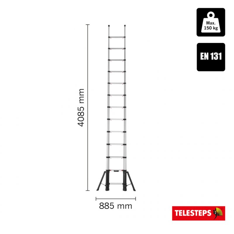Scara telescopica, Telesteps, lungime extinsa 4.1m, 13 trepte 80mm, cu stabilizatoare, tip Prime-Line 4.1S