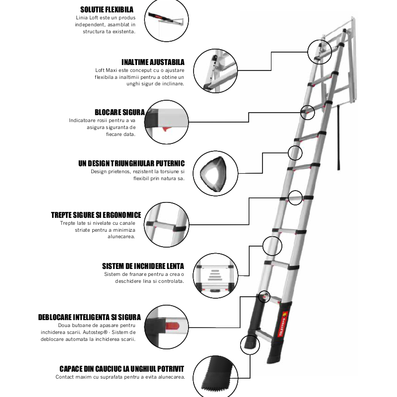 Scara telescopica pentru pod / mansarda, Telesteps, 9 trepte 40mm, inaltime pod 2.25 - 2.45m, tip LOFT-MINI
