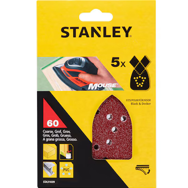 Hartie abraziva Stanley Mouse KLETTFIX STA31039-XJ, gr. 60, 5 buc