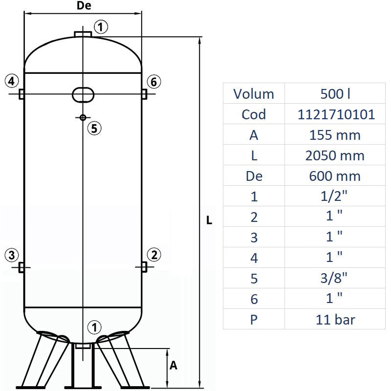 Rezervor de aer 500 l, vertical, 11bar, vopsit, FIAC, Made in Italy