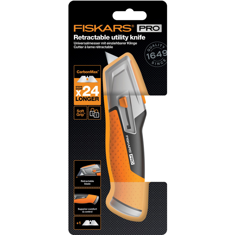 Cutit utilitar CarbonMax cu lama retractabila, 177 mm, 110 g, Fiskars