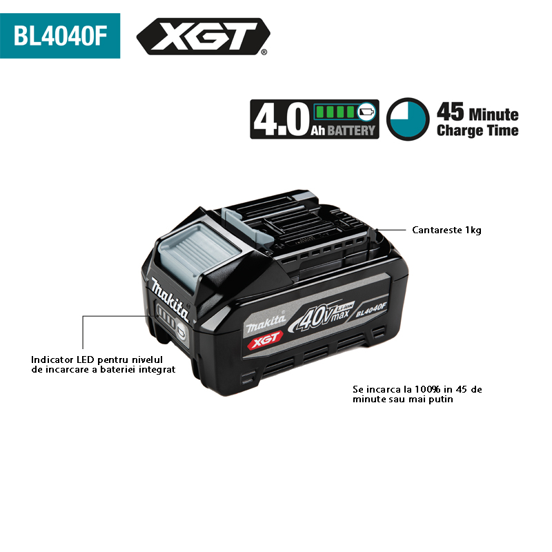 Acumulator XGT Li-Ion 40V, max 4.0 Ah, MAKITA tip BL4040F
