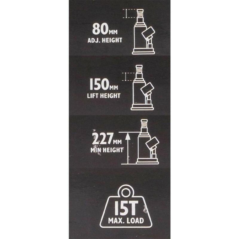 Cric hidraulic butelie, 15 t, 227 - 457 mm, JCB