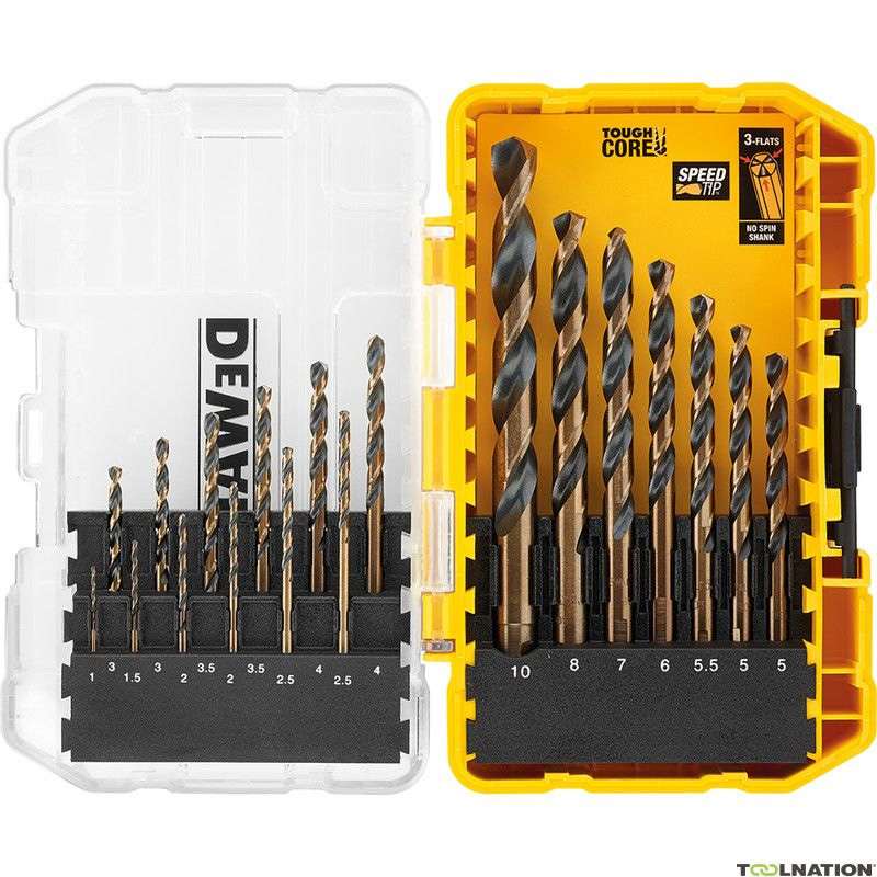 Set 19 burghie DeWalt Black&Gold HSS-G tip DT70728-QZ, pentru metal, in caseta de plastic, Ø 1-10 mm