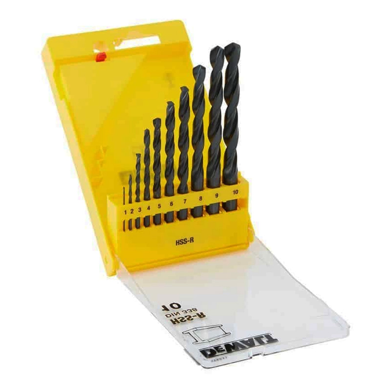 Set 10 burghie DeWalt HSS-R DIN 338 DT5911-QZ, pentru metal, in carcasa de plastic, Ø 1-10 mm