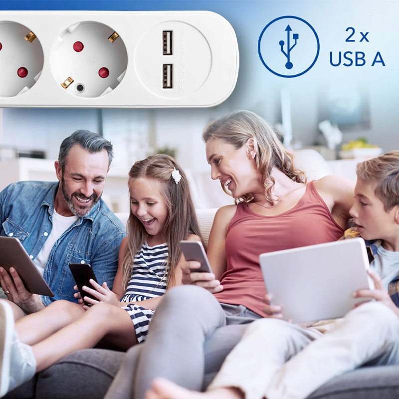 Prelungitor cu comutator, 5 prize + 2 USB, 3x1.5mm / 1.5m, 230V, Trotec, tip PVH5