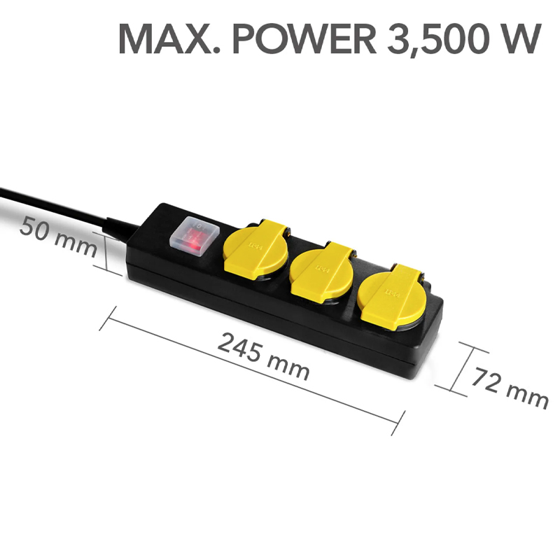 Prelungitor cu capace de protectie si comutator, 3 prize, 3x1.5mm / 2m, 230V, Trotec, tip PVP3