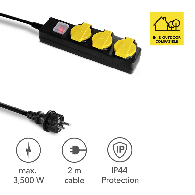 Prelungitor cu capace de protectie si comutator, 3 prize, 3x1.5mm / 2m, 230V, Trotec, tip PVP3