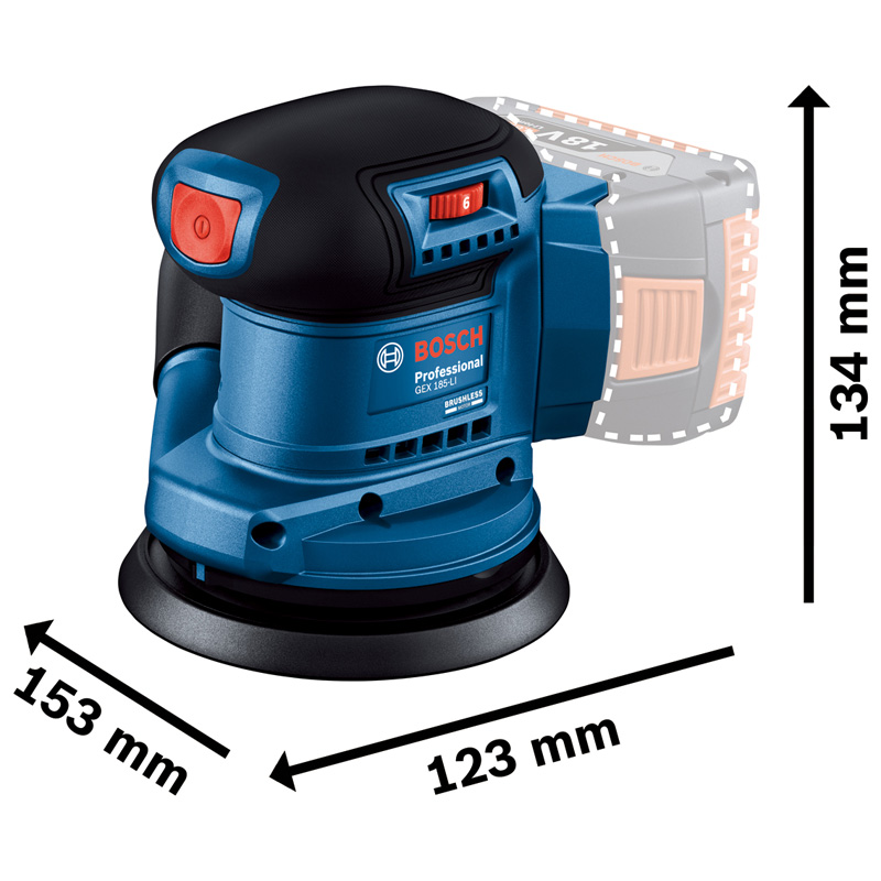 Slefuitor cu excentric Bosch, cu acumulatori 18V Li-Ion, 125 mm, SOLO, tip GEX 185-LI