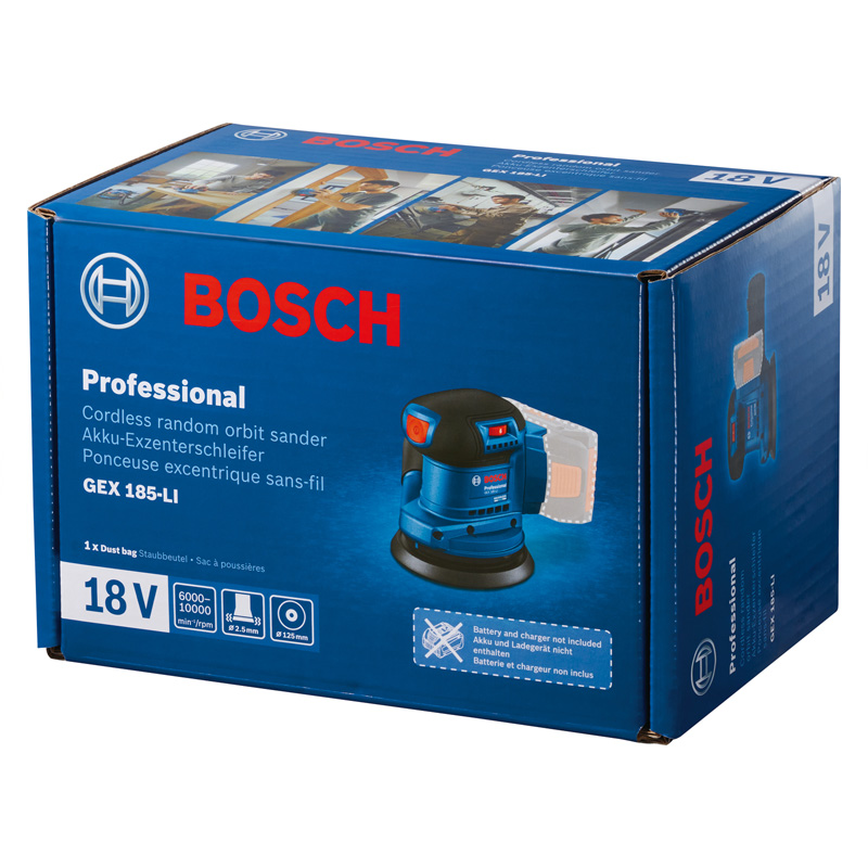 Slefuitor cu excentric Bosch, cu acumulatori 18V Li-Ion, 125 mm, SOLO, tip GEX 185-LI