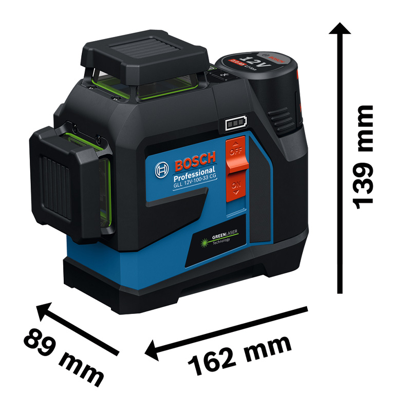 Nivela laser verde cu linii Bosch, tip GLL 12V-100-33 CG