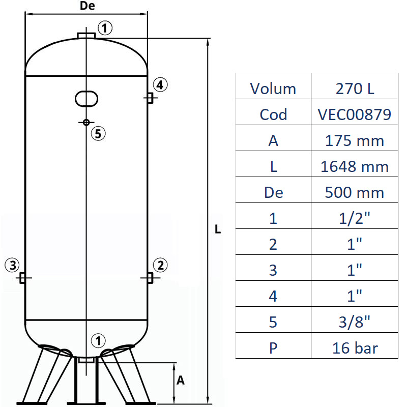 Rezervor de aer 270 l, vertical, 16bar, vopsit, Made in Italy