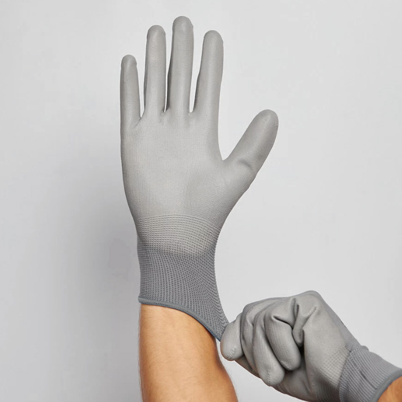 Manusi de protectie tricotate, palma cu strat de protectie PU, gri, marimea 8, DeltaPlus