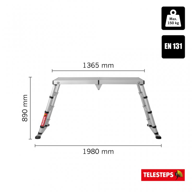 Scara telescopica cu platforma, Telesteps, 3 trepte 65mm, inaltime max. platforma 0.88m, inaltime max. de lucru 2.88m, tip Solid Line 