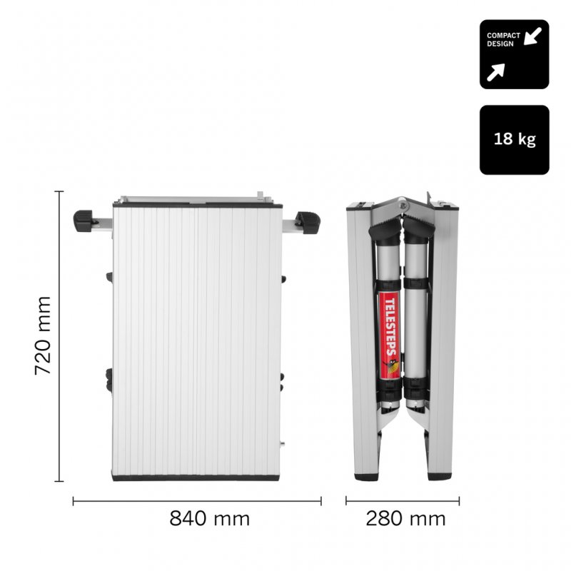 Scara telescopica cu platforma, Telesteps, 3 trepte 65mm, inaltime max. platforma 0.88m, inaltime max. de lucru 2.88m, tip Solid Line 