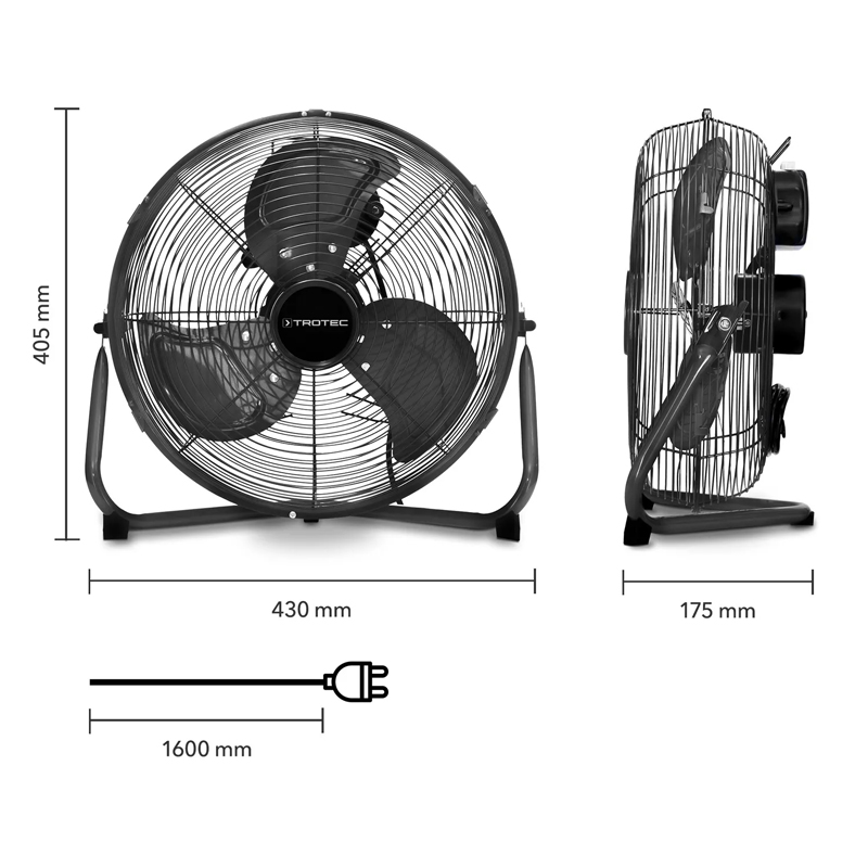 Ventilator de podea Trotec, tip TVM15 negru, 44 W, 35 cm, 3 viteze
