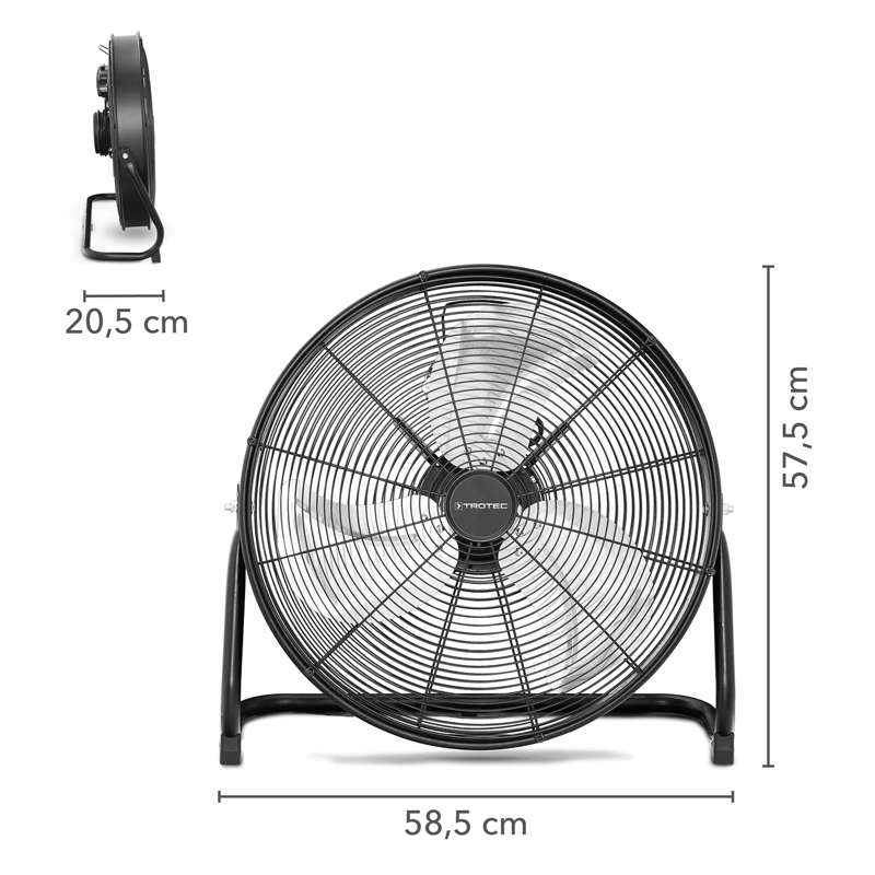 Ventilator de podea negru, Trotec, 6562m³/h, 120W, 3 trepte, tip TVM20D