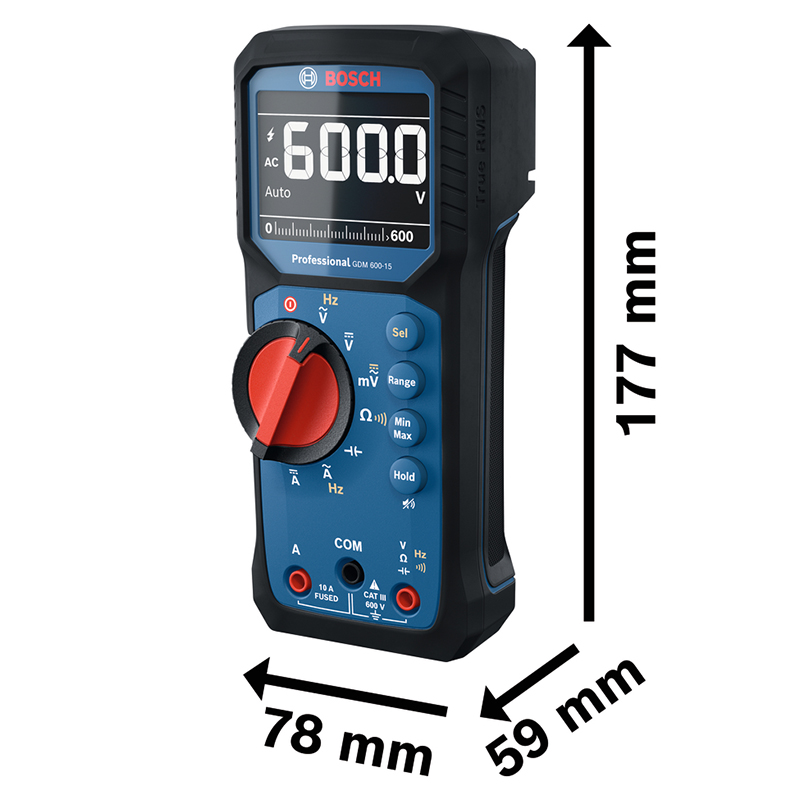 Multimetru digital Bosch, CAT 3, 10A - 600V, IP65, TRUE RMS, tip GFM 1000-15